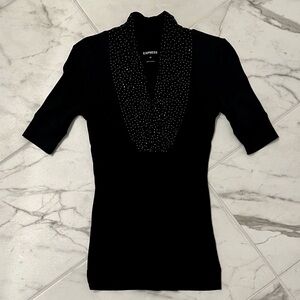 Express Black Top with Beaded Collar